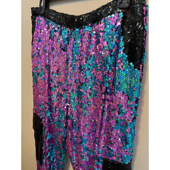 Jaded London Revolve Sequin Jogger Style Colorful Bright Elastic Waist Pants M - Picture 6 of 10